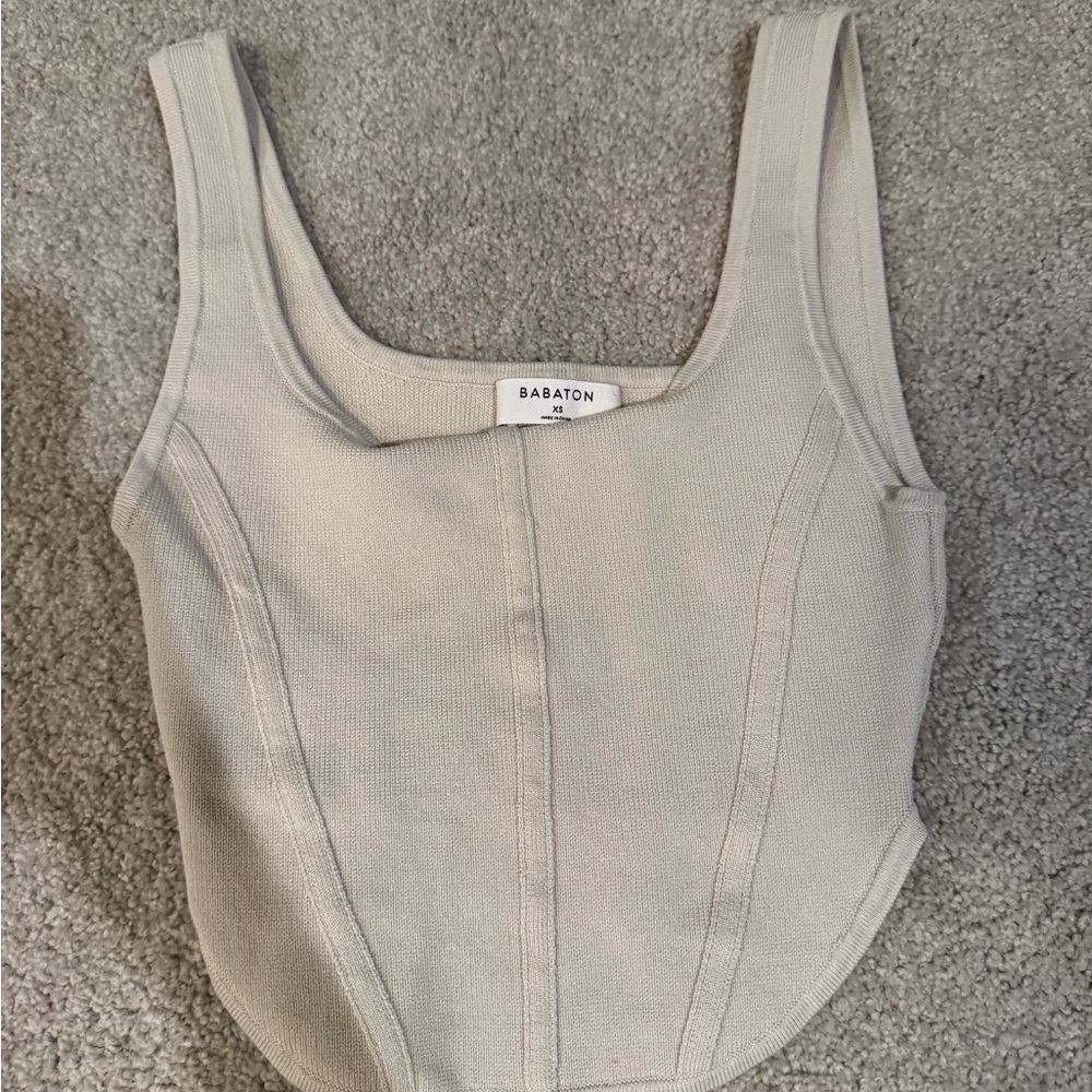 Babaton Square-Neck Knit Tank Top - Light Beige